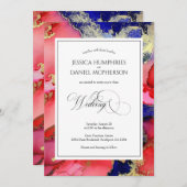 エレガント抽象芸術・レッド・金ゴールド・パープ結婚ルズ 招待状 (正面/裏面)