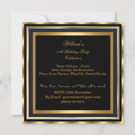 エレガント招待されましたフェイク金ゴールド箔誕生日 招待状 (裏面)