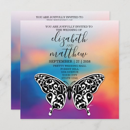 エレガント招待状はがきバットラフライ及びカラーフ 招待状 (正面/裏面)