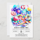 エレガント振りかけるキャンディ誕生日 招待状 (正面)