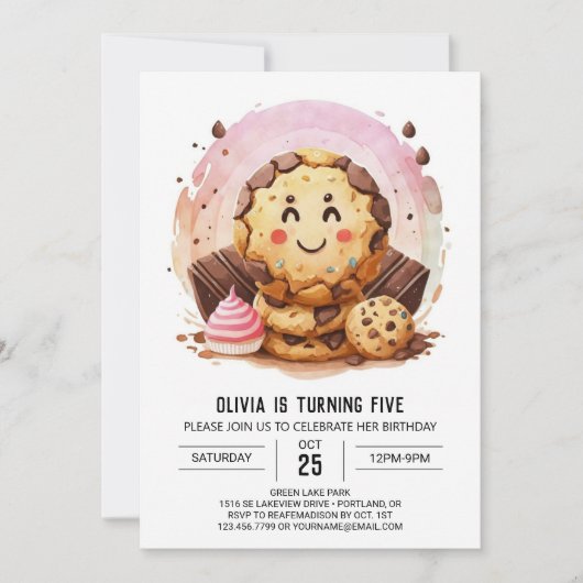 エレガント振り掛けガーリーCookie誕生日 招待状 (正面)