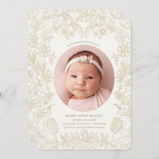 エレガント描フローラアイボリー誕生 案内状 (正面/裏面)