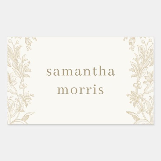 エレガント描フローラアイボリー 長方形シール (正面)