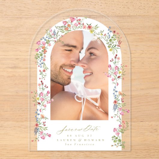 エレガント救・フローラのアーチ結婚ャー写真 アクリル招待状 (正面)