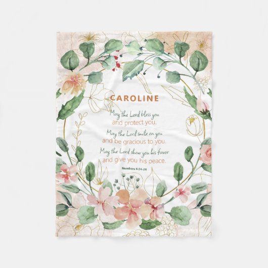 エレガント数値4:24-26フローラ水彩カスタム フリースブランケット (正面)