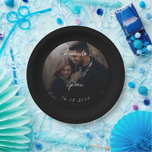 エレガント文字オーバーレイスクリプト写真ウェディングパーティー ペーパープレート (パーティー)