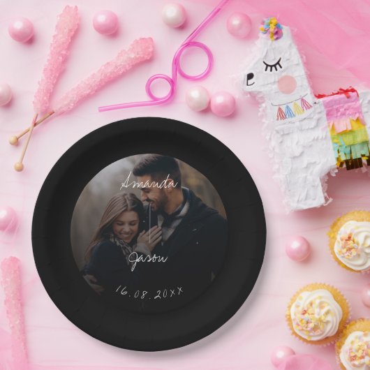 エレガント文字オーバーレイスクリプト写真ウェディングパーティー ペーパープレート (パーティー)