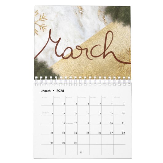 エレガント文字カスタム引用文、クリスマス&新年 カレンダー (3月 2026)