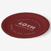 エレガント文字ブルゴーニュ40結婚周年 ペーパープレート (アングル)