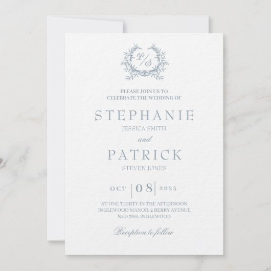 エレガント文字モノグラム結婚式招待状 招待状 (正面)