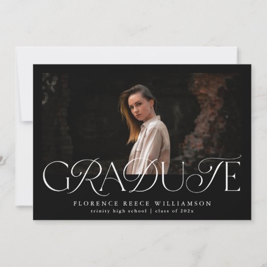 エレガント文字写真高校卒業 案内状 (正面)