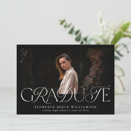 エレガント文字写真高校卒業 案内状 (スタンド正面)