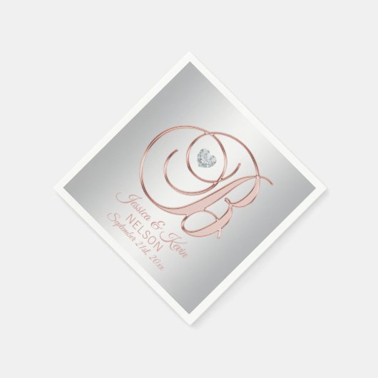 エレガント文字'B'シルバーグレーバラ金ゴールド結婚 スタンダードカクテルナプキン (角)