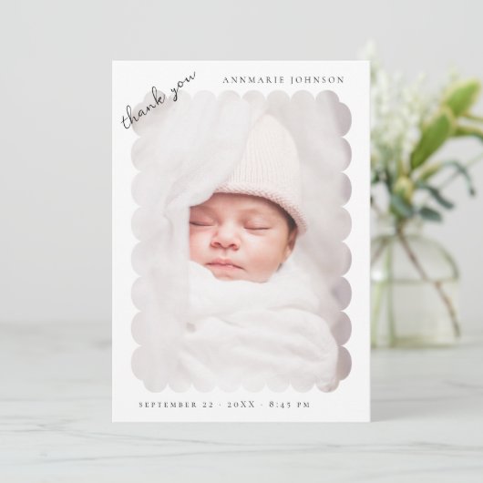 エレガント斜面写真カスタム赤ちゃんシャワー サンキューカード (スタンド正面)