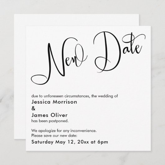 「エレガント新しい日」が延期さ結婚れたカード 招待状 (正面/裏面)