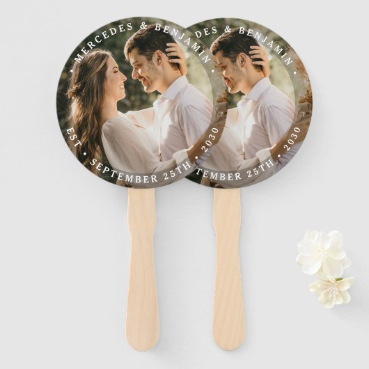 エレガント新婦モダン写真結婚名 ハンドファン (正面&裏面)