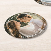 エレガント新婦モダン写真結婚名 ラウンドペーパーコースター (アングル)