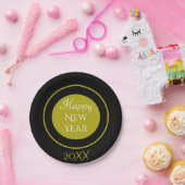 エレガント新年おめでとうブラック金ゴールド ペーパープレート (パーティー)