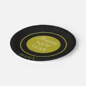 エレガント新年おめでとうブラック金ゴールド ペーパープレート (アングル)