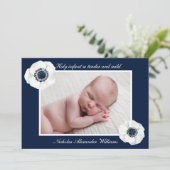 エレガント新生児ダークブルー花写真クリスマス シーズンカード (スタンド正面)