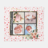 エレガント新生児パーソナライズされた4フォトコラージュ フリースブランケット (正面(横))