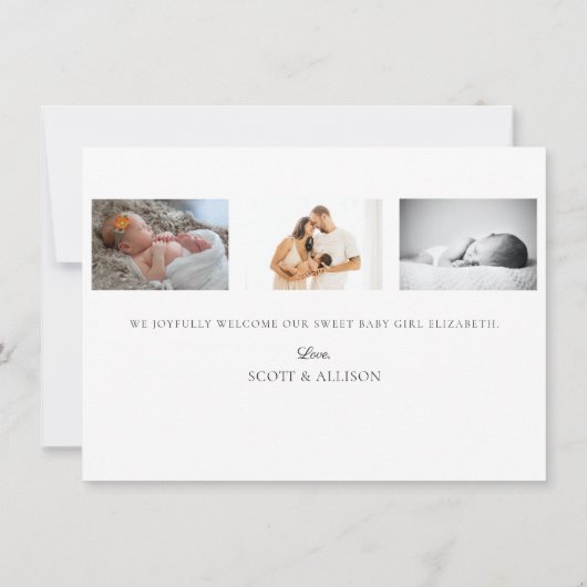 エレガント新生児写真の生誕通知カード 招待状 (裏面)