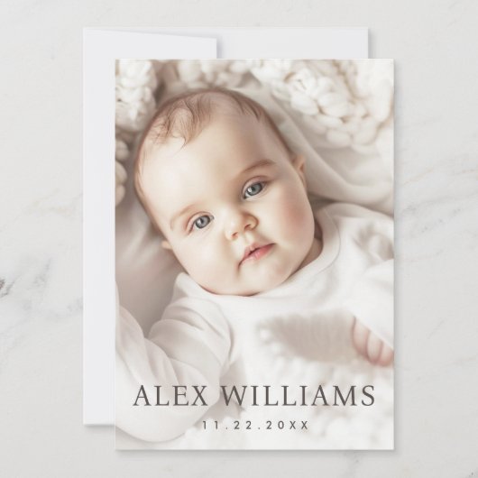 エレガント新生児発表写真サンキューカード サンキューカード (正面)