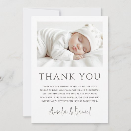 エレガント新生児発表写真サンキューカード サンキューカード (裏面)