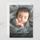 エレガント新生児発表写真感謝していyou サンキューカード (正面)