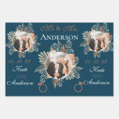 エレガント新郎新婦の写真/名前3色 ラッピングペーパーシート (正面3)