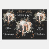 エレガント新郎新婦の写真/名前3色 ラッピングペーパーシート (正面)