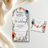 エレガント新郎新婦の水彩フローラ結婚 オールインワン招待状