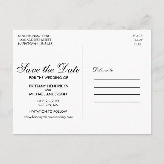 エレガント日付婚約写真WSBの保存 ポストカード (裏面)