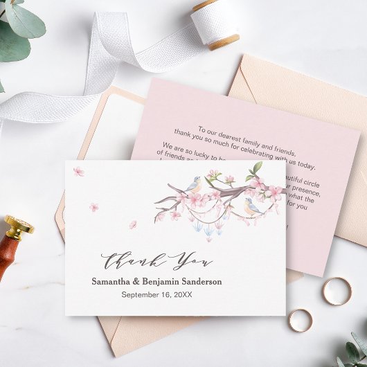 エレガント日本の桜さくらんぼ結婚ブロッサム サンキューカード