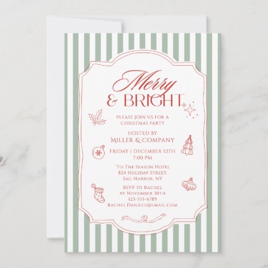 エレガント明るいメリークリスマス企業のパーティー 招待状 (正面)