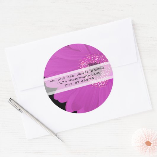 エレガント明るい赤紫色ガーベラデイジー結婚式用シール ラウンドシール (封筒)