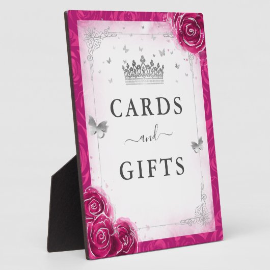 エレガント明るい赤紫色シルバークラウンカードとギフトサイン フォトプラーク (側面)