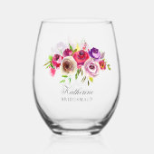 エレガント明るい赤紫色ピンクのフローラのブリデシュ結婚メイド ステムなしワイングラス (裏面)