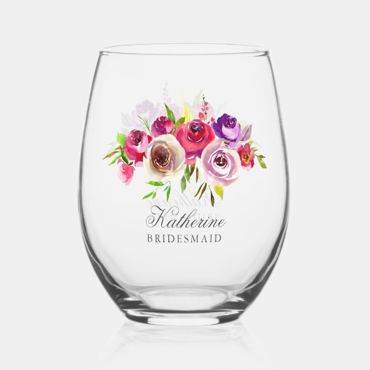 エレガント明るい赤紫色ピンクのフローラのブリデシュ結婚メイド ステムなしワイングラス (裏面)