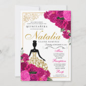 エレガント明るい赤紫色ピンクフローラキンセアニェラ誕生日 招待状 (正面)