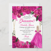 エレガント明るい赤紫色ピンクフローラキンセアニェラ誕生日 招待状 (正面)