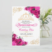 エレガント明るい赤紫色ピンクフローラキンセアニェラ誕生日I 招待状 (スタンド正面)