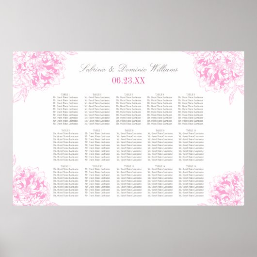 エレガント明るい赤紫色ピンクフローラ牡丹差出人住所 ポスター (正面)