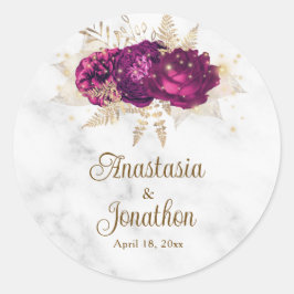 エレガント明るい赤紫色ピンクフローラ金ゴールドフレーム結婚ズ ラウンドシール