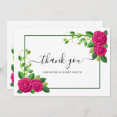 エレガント明るい赤紫色ピンクローズブーケ結婚花 サンキューカード (正面/裏面)