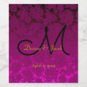 エレガント明るい赤紫色ピンク金ゴールドブラック結婚ズモノグラム ワインラベル (シングルラベル)