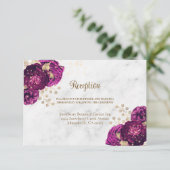 エレガント明るい赤紫色フローラ結婚金ゴールド エンクロージャーカード (スタンド正面)