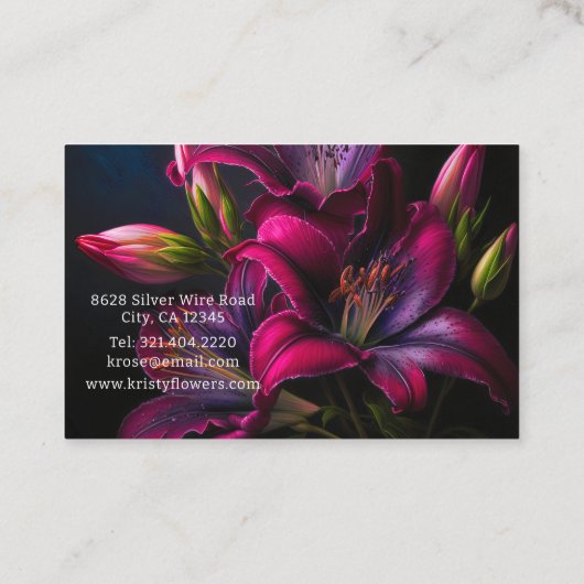 エレガント明るい赤紫色レッドブルゴーニュ百合花屋 名刺 (裏面)