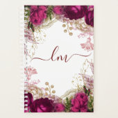 エレガント明るい赤紫色金ゴールドバラフローライニシャル プランナー手帳 (正面)