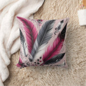 エレガント明るい赤紫色&グレーフェザークッション クッション (ブランケット)